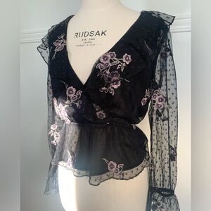 Anthropologie | Honey belle | M | black sheer flower blouse